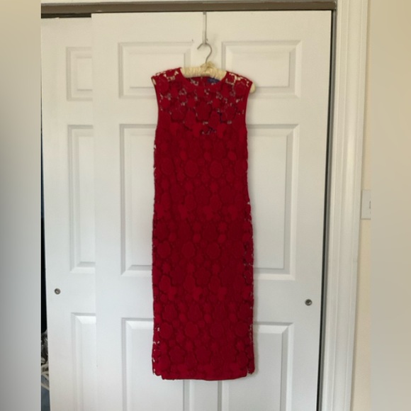 Ralph Lauren Red Lace Dress Midi New with Tags - Picture 2 of 7